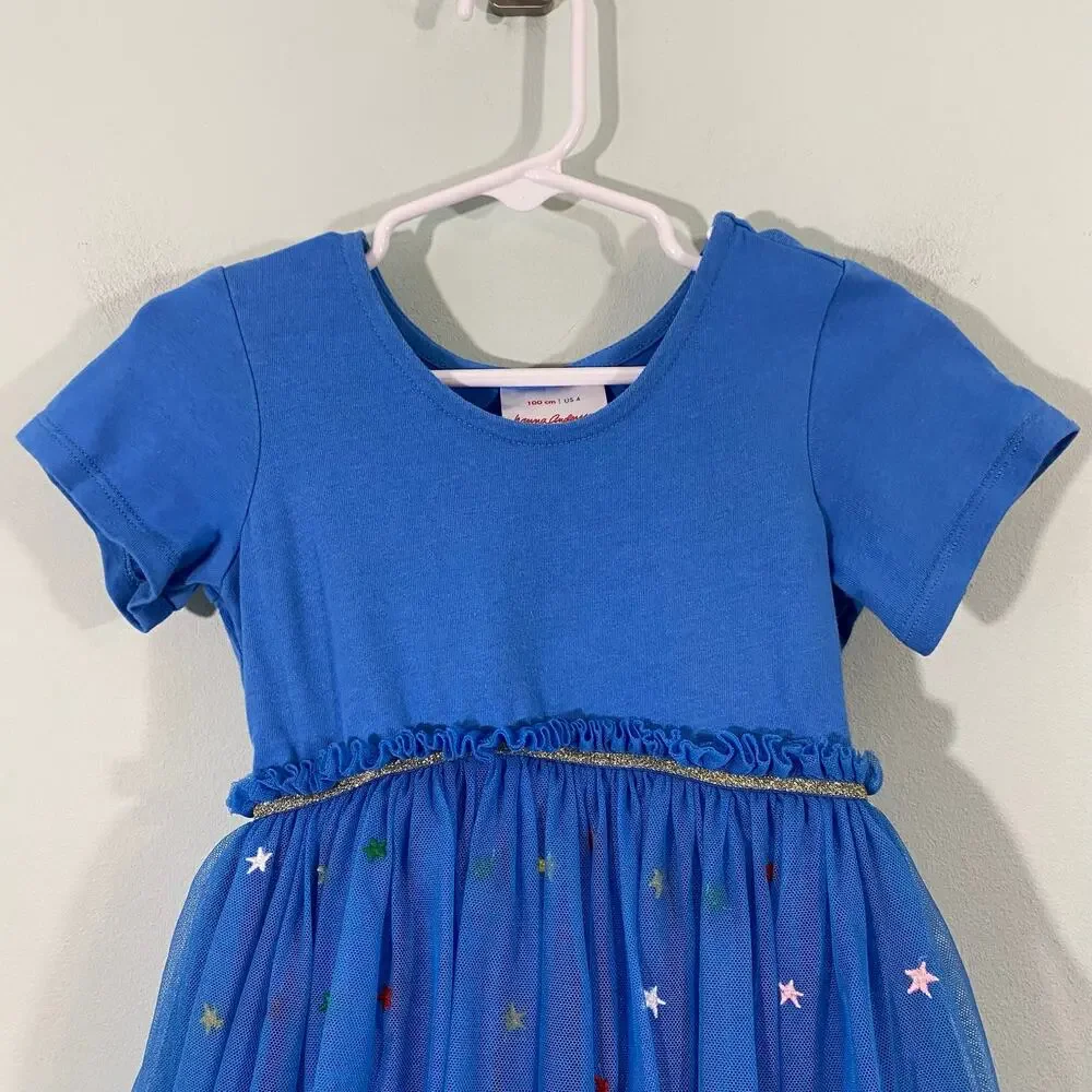 Hanna Andersson Girl's Blue Fairies Applique Tutu T-shirt Dress Size 4